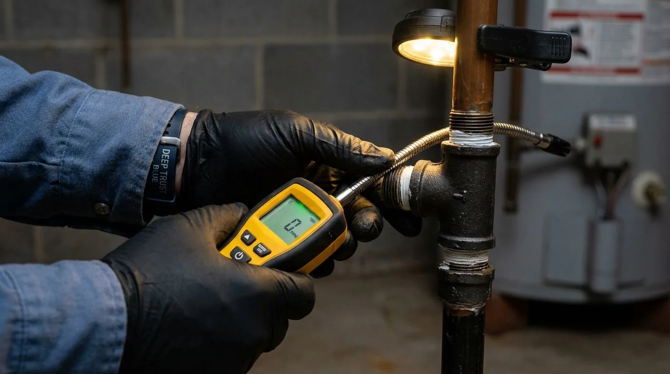 Gas leak detection with electronic sniffer by Johns Plumbing LLC in Buxton